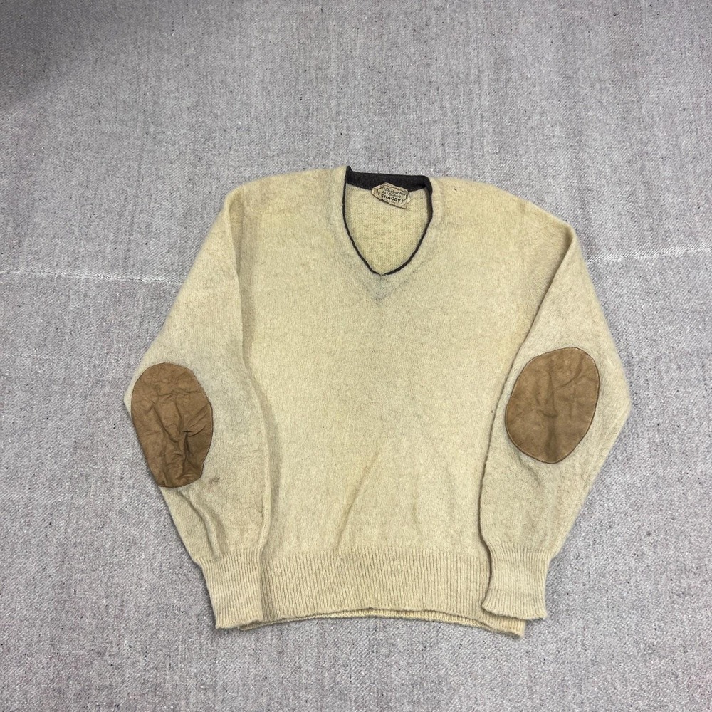 Vintage Mohair Sweater Mens Medium White 1970s‎ Shaggy V Neck Distressed